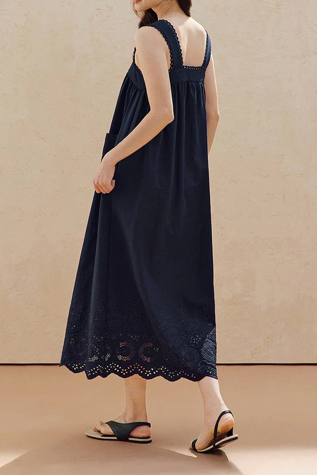 100% Cotton Sleeveless Scalloped Eyelet Maxi Dress