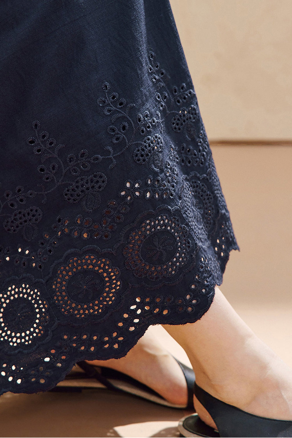 100% Cotton Sleeveless Scalloped Eyelet Maxi Dress
