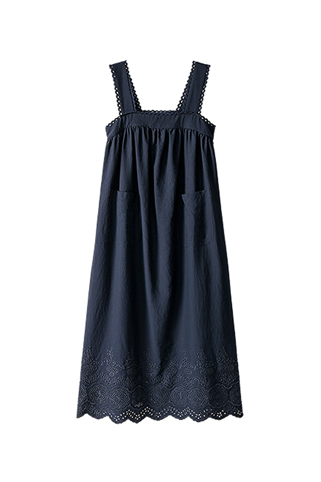 100% Cotton Sleeveless Scalloped Eyelet Maxi Dress