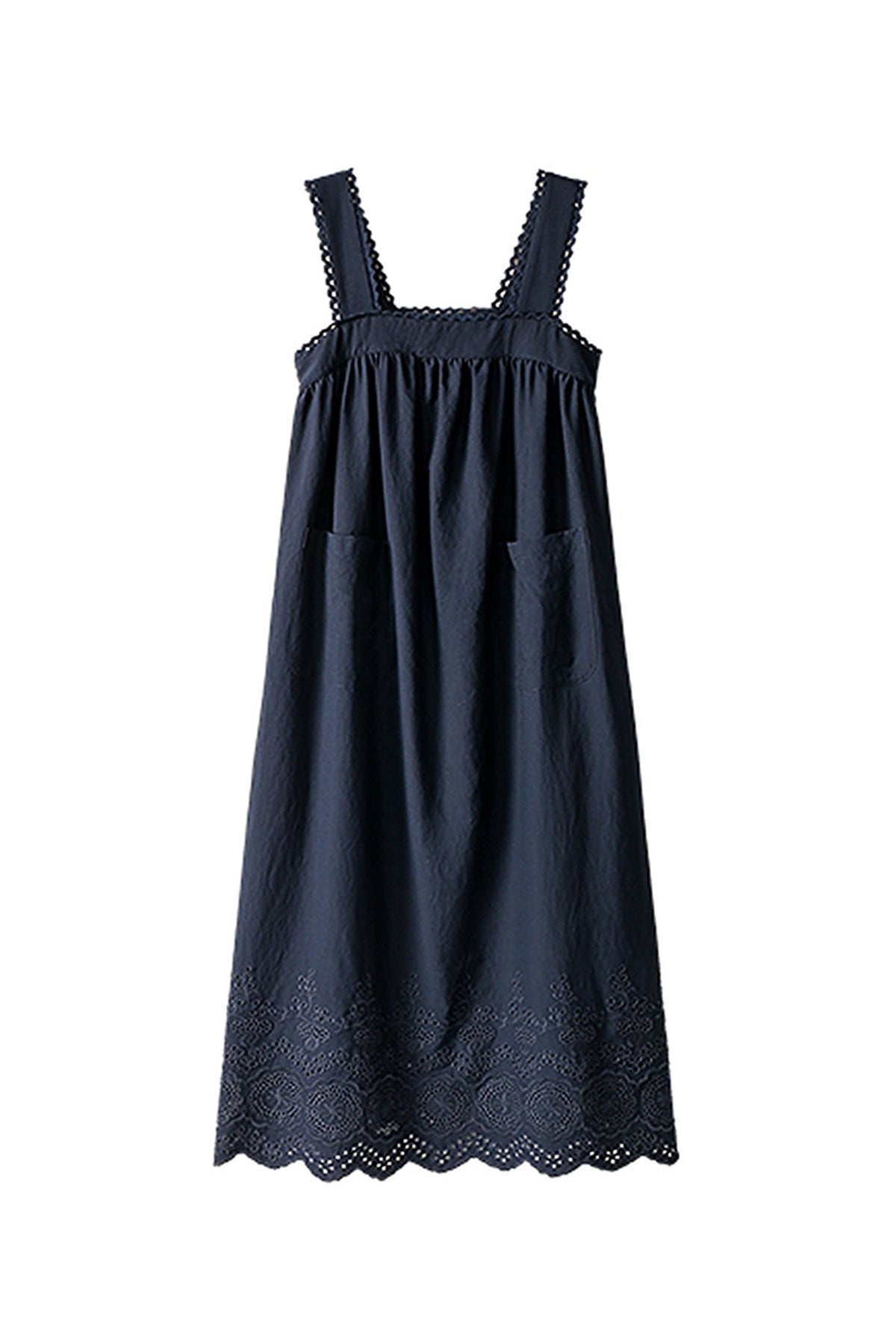 100% Cotton Sleeveless Scalloped Eyelet Maxi Dress