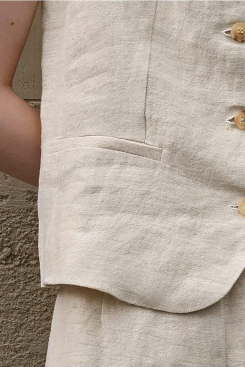 100% Linen Square-Neck Camisole Top with Button Front