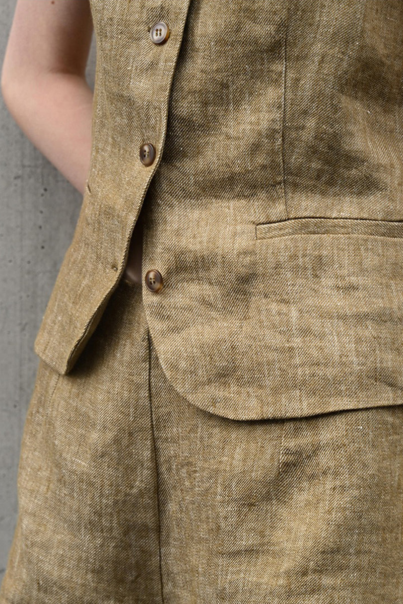 100% Linen Square-Neck Camisole Top with Button Front