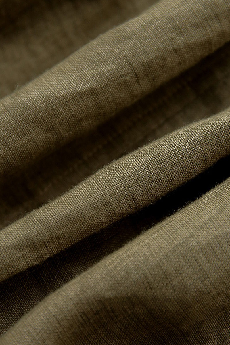 100% Linen V-Neck Elastic Hem Shirt