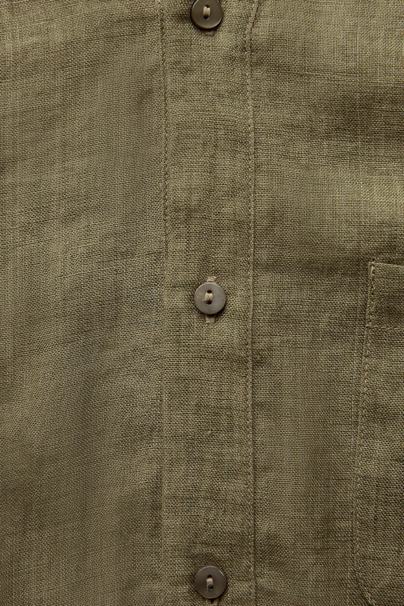 100% Linen V-Neck Elastic Hem Shirt