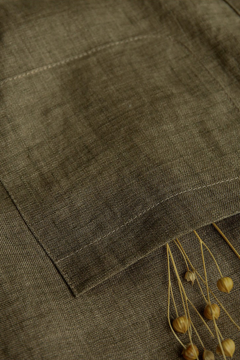 100% Linen V-Neck Elastic Hem Shirt
