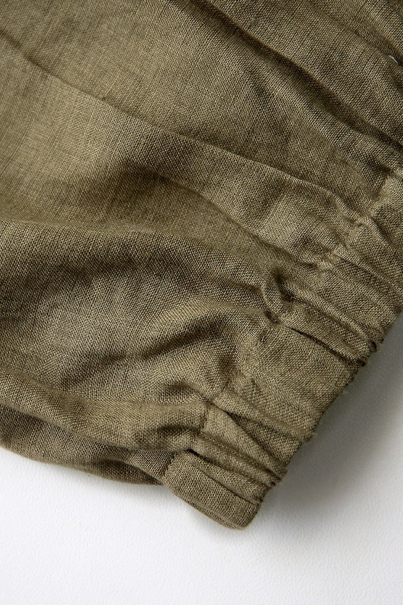 100% Linen V-Neck Elastic Hem Shirt
