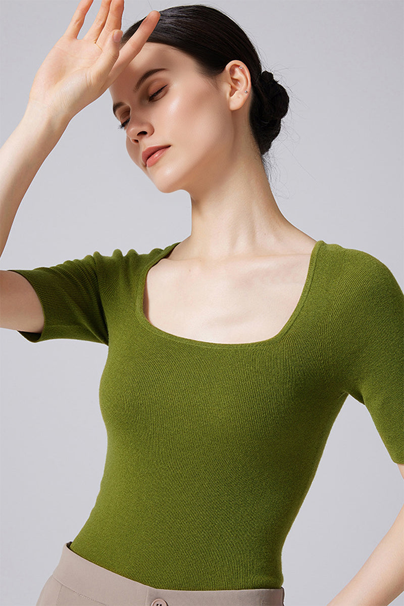 100 Merino Wool Slim-Fit Square-Neck Knit T Shirt