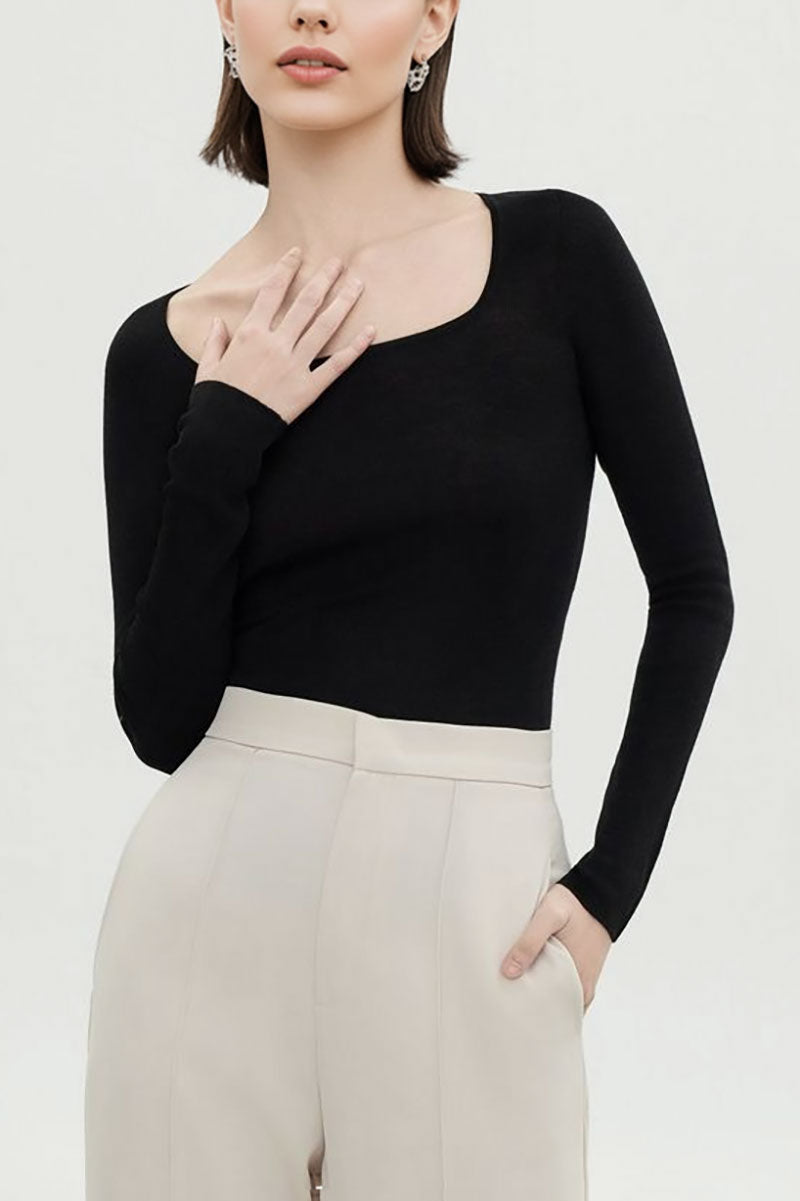 100 Merino Wool Slim-Fit Square-Neck Long-Sleeve Knit T Shirt