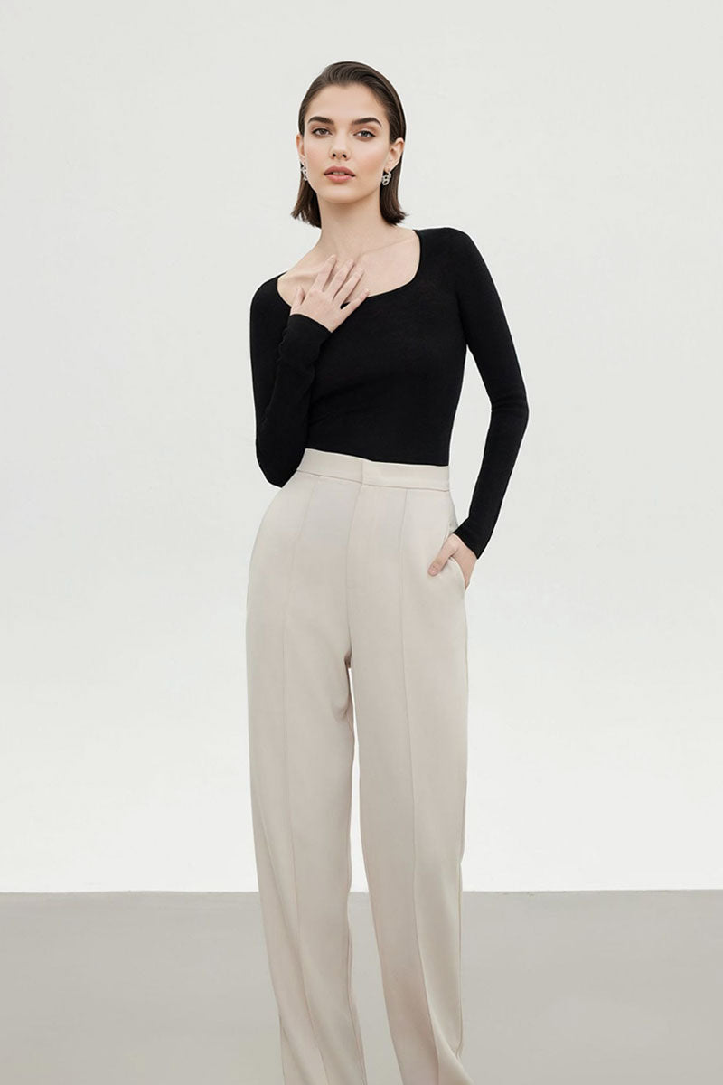 100 Merino Wool Slim-Fit Square-Neck Long-Sleeve Knit T Shirt