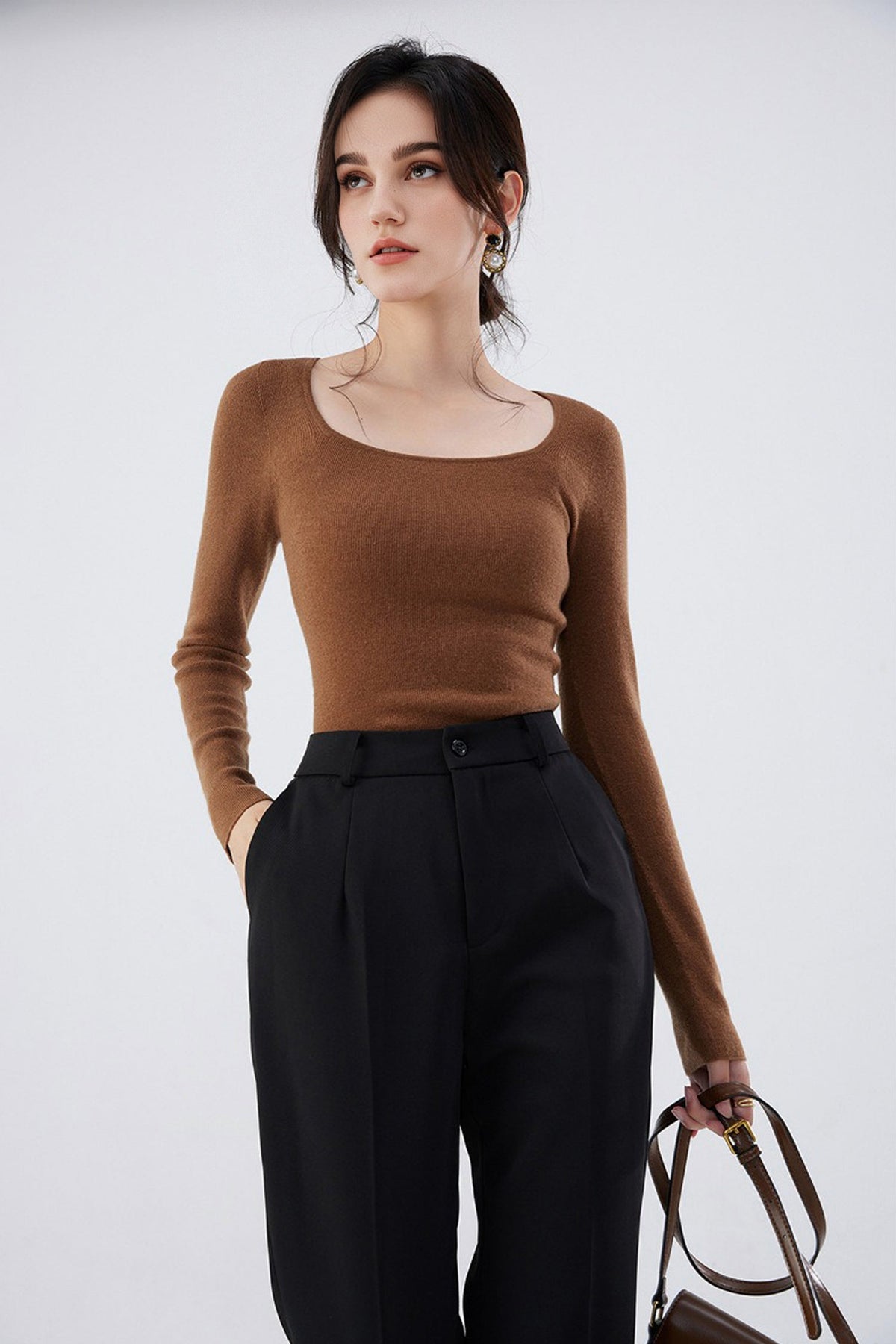 100 Merino Wool Slim-Fit Square-Neck Long-Sleeve Knit T Shirt