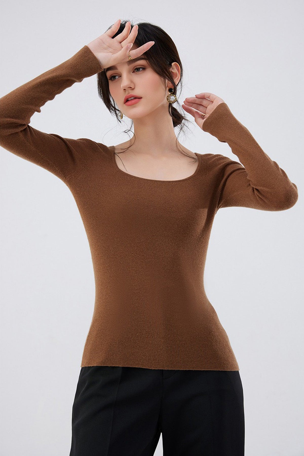 100 Merino Wool Slim-Fit Square-Neck Long-Sleeve Knit T Shirt