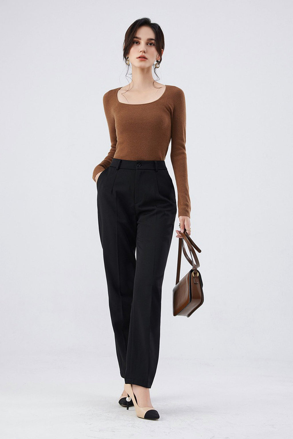100 Merino Wool Slim-Fit Square-Neck Long-Sleeve Knit T Shirt