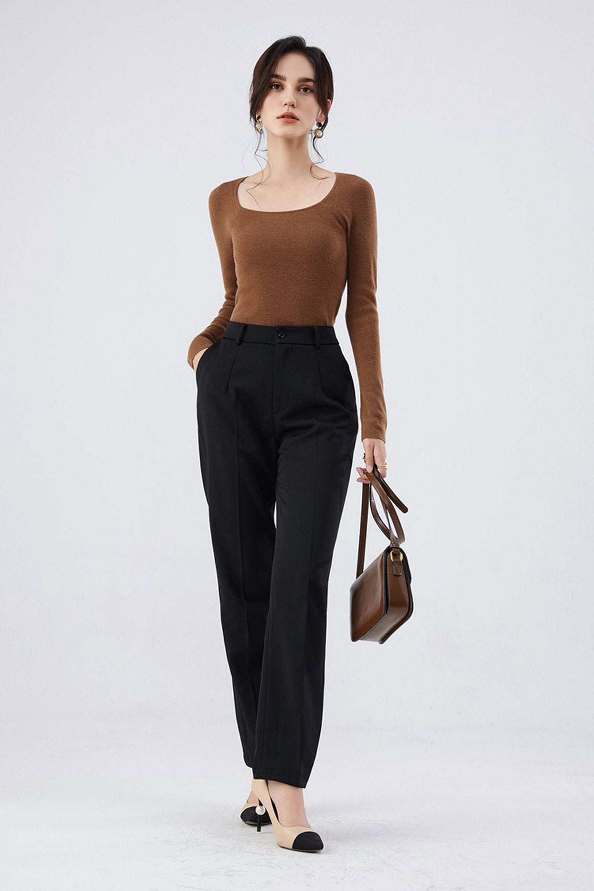 100 Merino Wool Slim-Fit Square-Neck Long-Sleeve Knit T Shirt