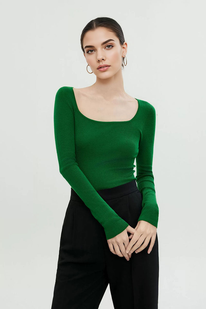 100 Merino Wool Slim-Fit Square-Neck Long-Sleeve Knit T Shirt