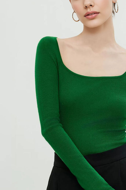 100 Merino Wool Slim-Fit Square-Neck Long-Sleeve Knit T Shirt