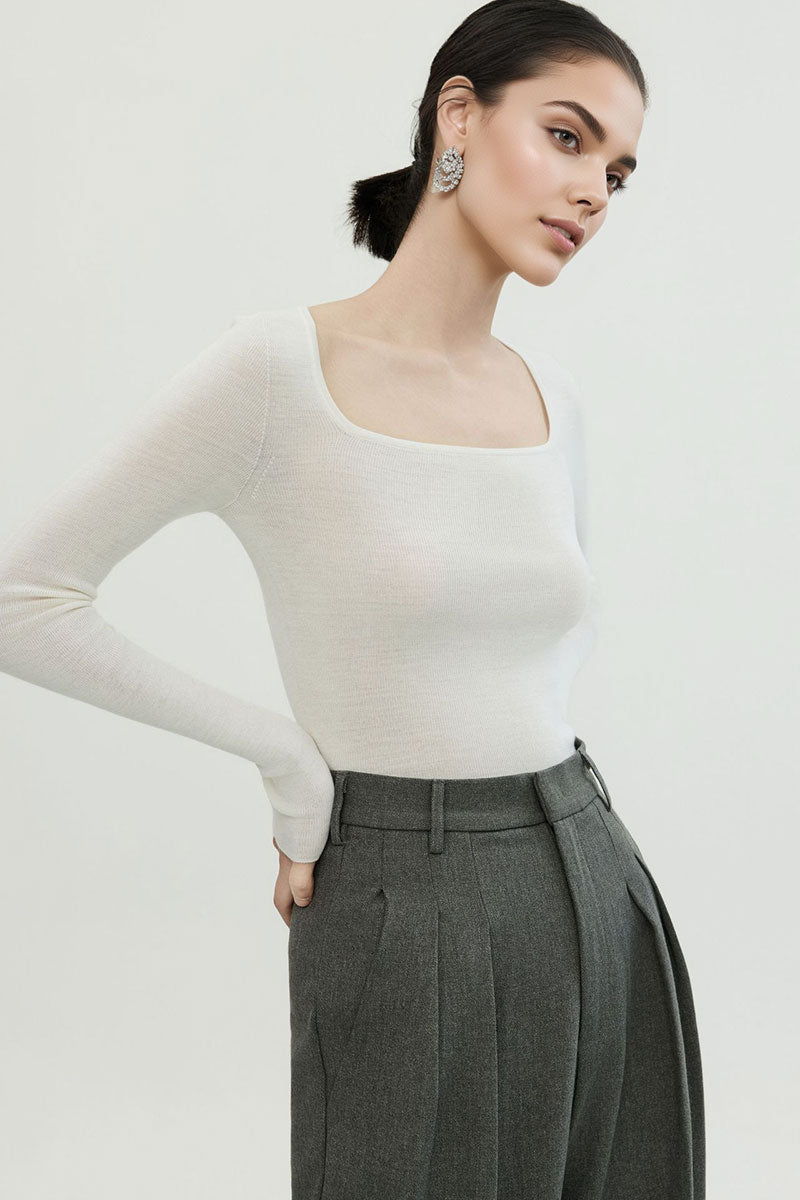 100 Merino Wool Slim-Fit Square-Neck Long-Sleeve Knit T Shirt