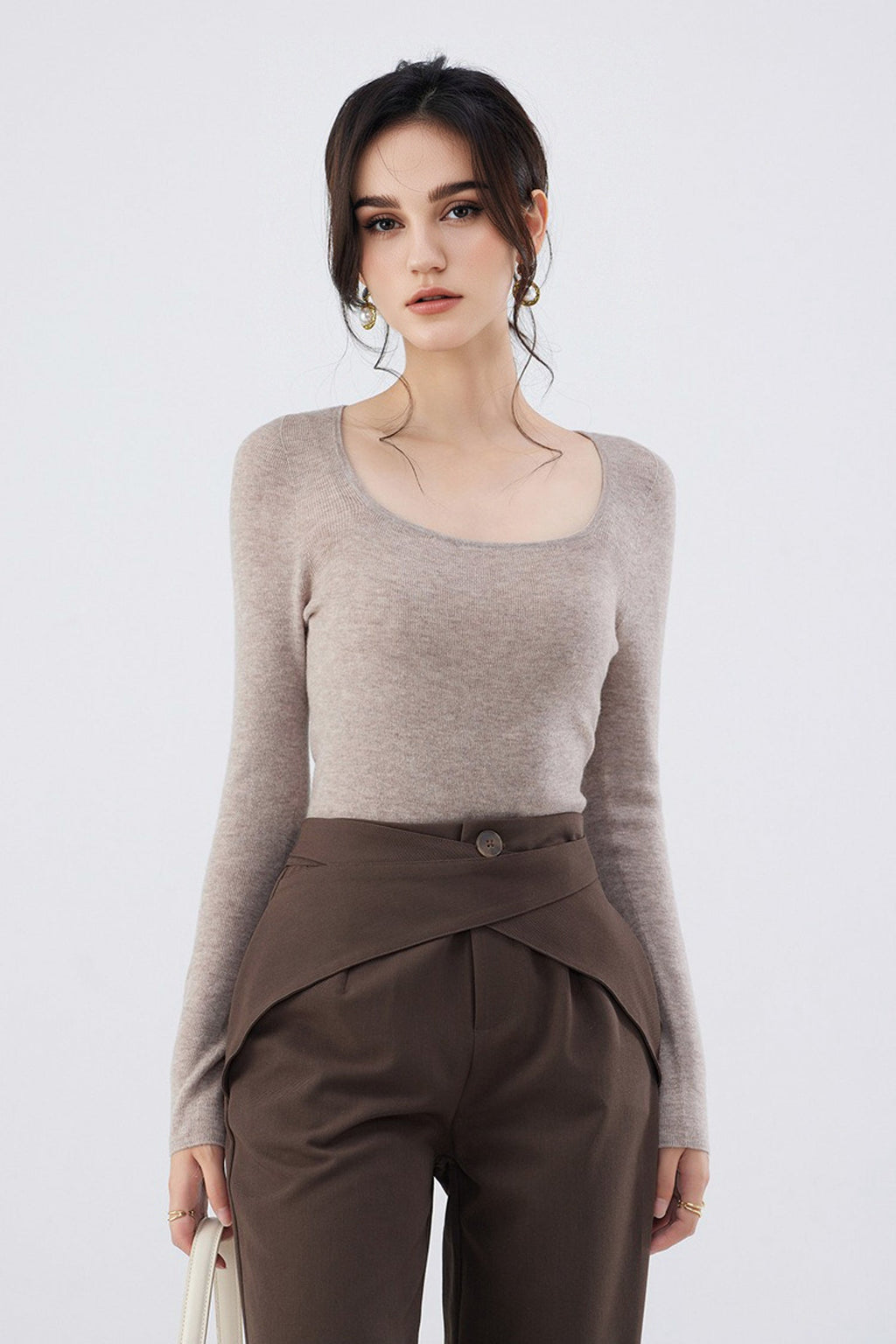 100 Merino Wool Slim-Fit Square-Neck Long-Sleeve Knit T Shirt