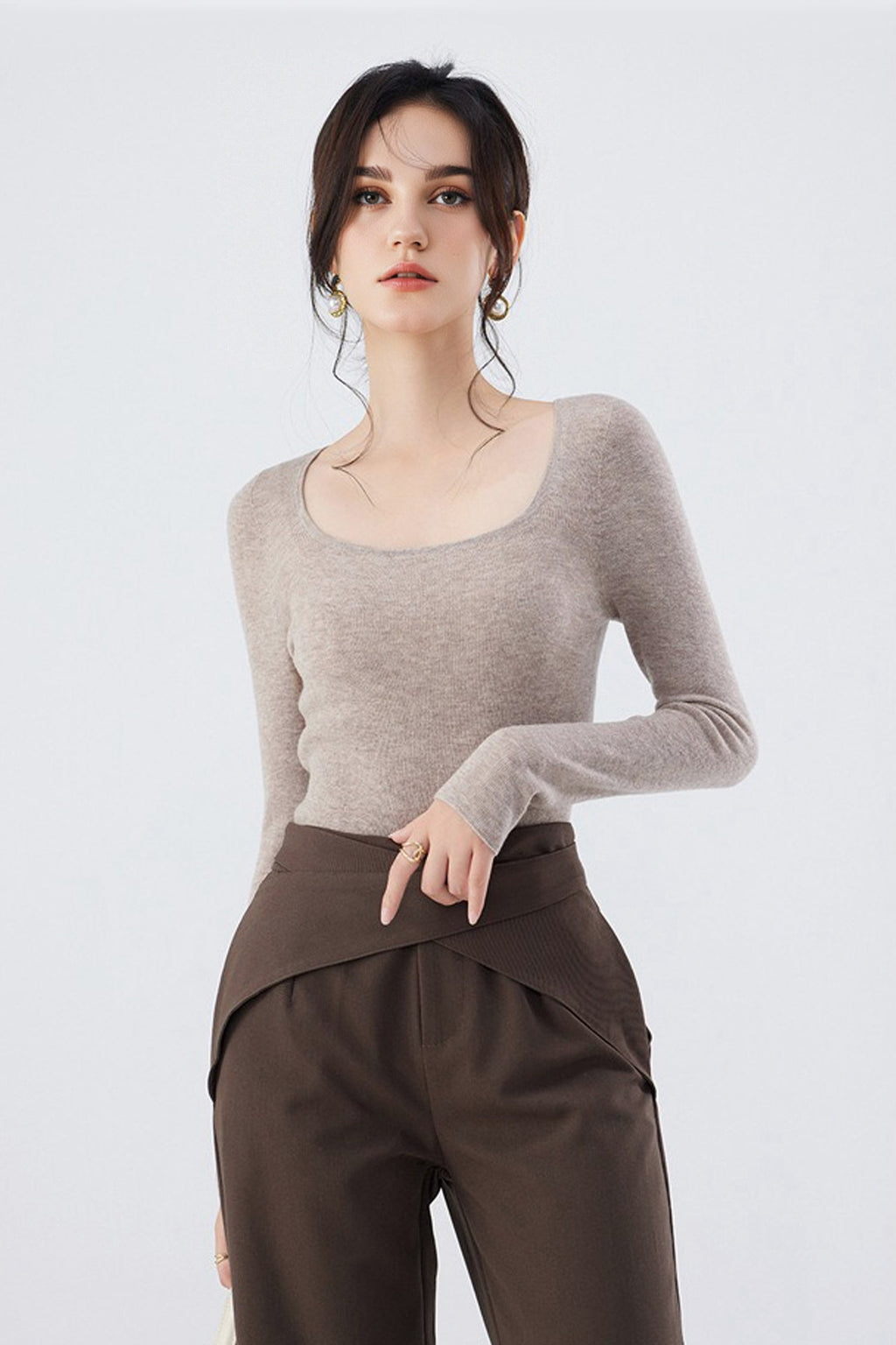 100 Merino Wool Slim-Fit Square-Neck Long-Sleeve Knit T Shirt