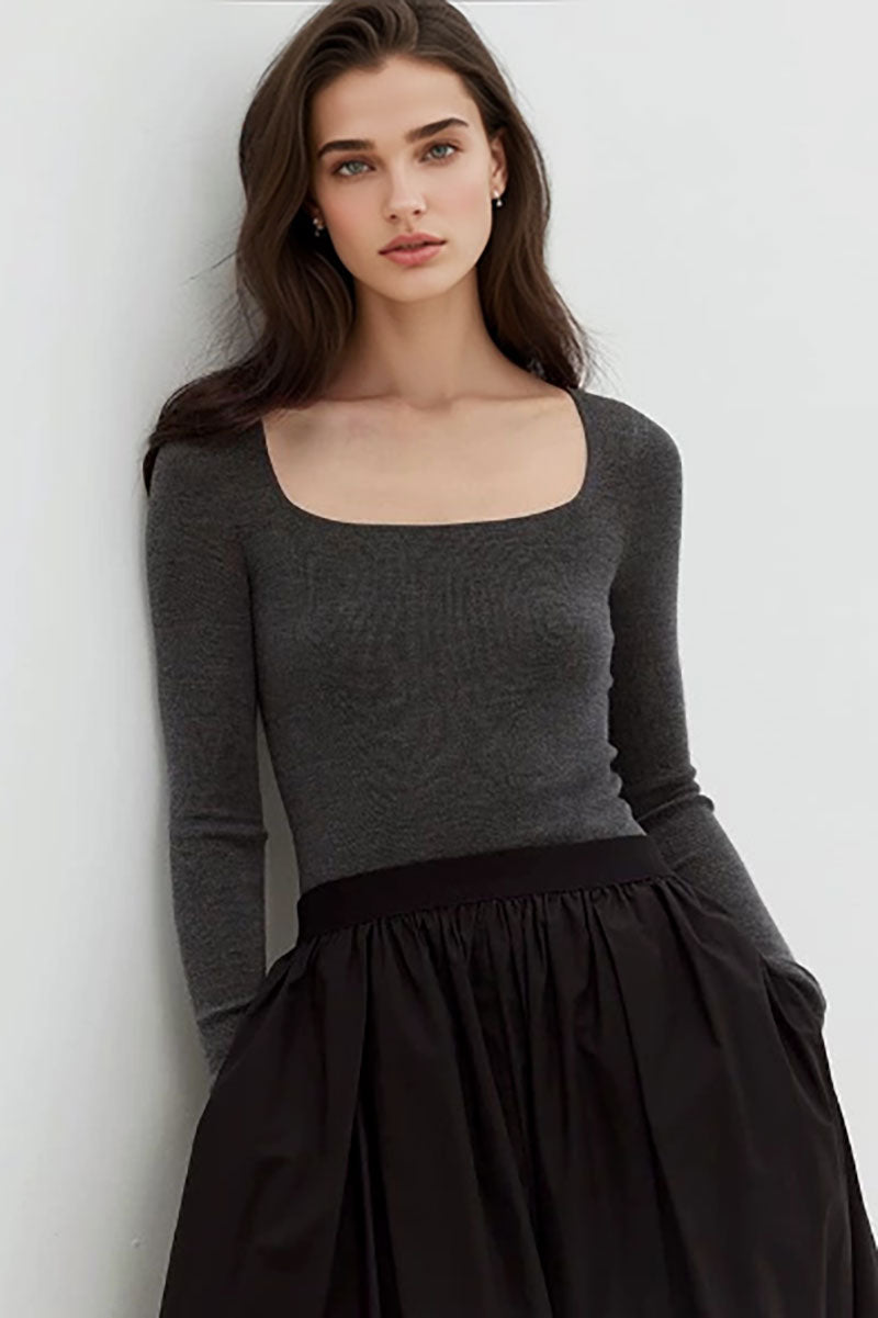 100 Merino Wool Slim-Fit Square-Neck Long-Sleeve Knit T Shirt