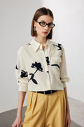 100 Mulberry Silk Floral Long-Sleeve Button-Down Shirt With Pocket