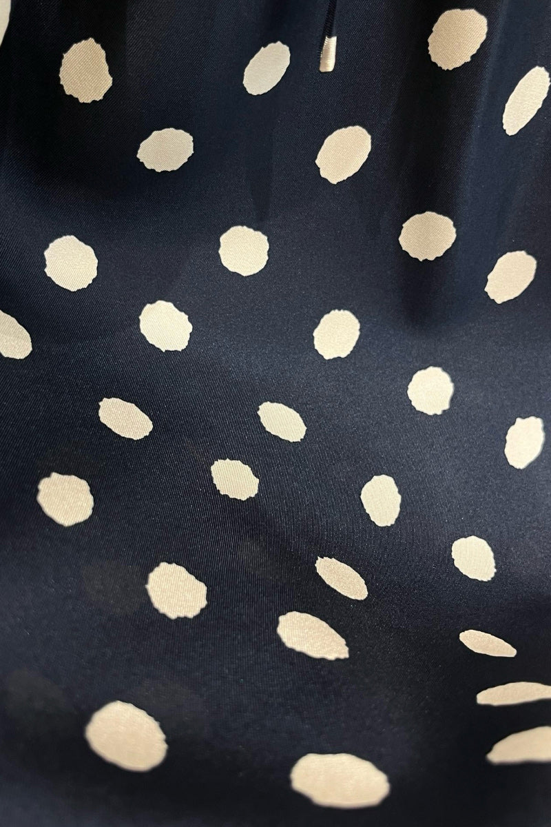 100 Mulberry Silk Polka-Dot Short-Sleeve Midi Dress in Navy