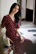 100 Mulberry Silk Red Polka-Dot Midi Tea Dress