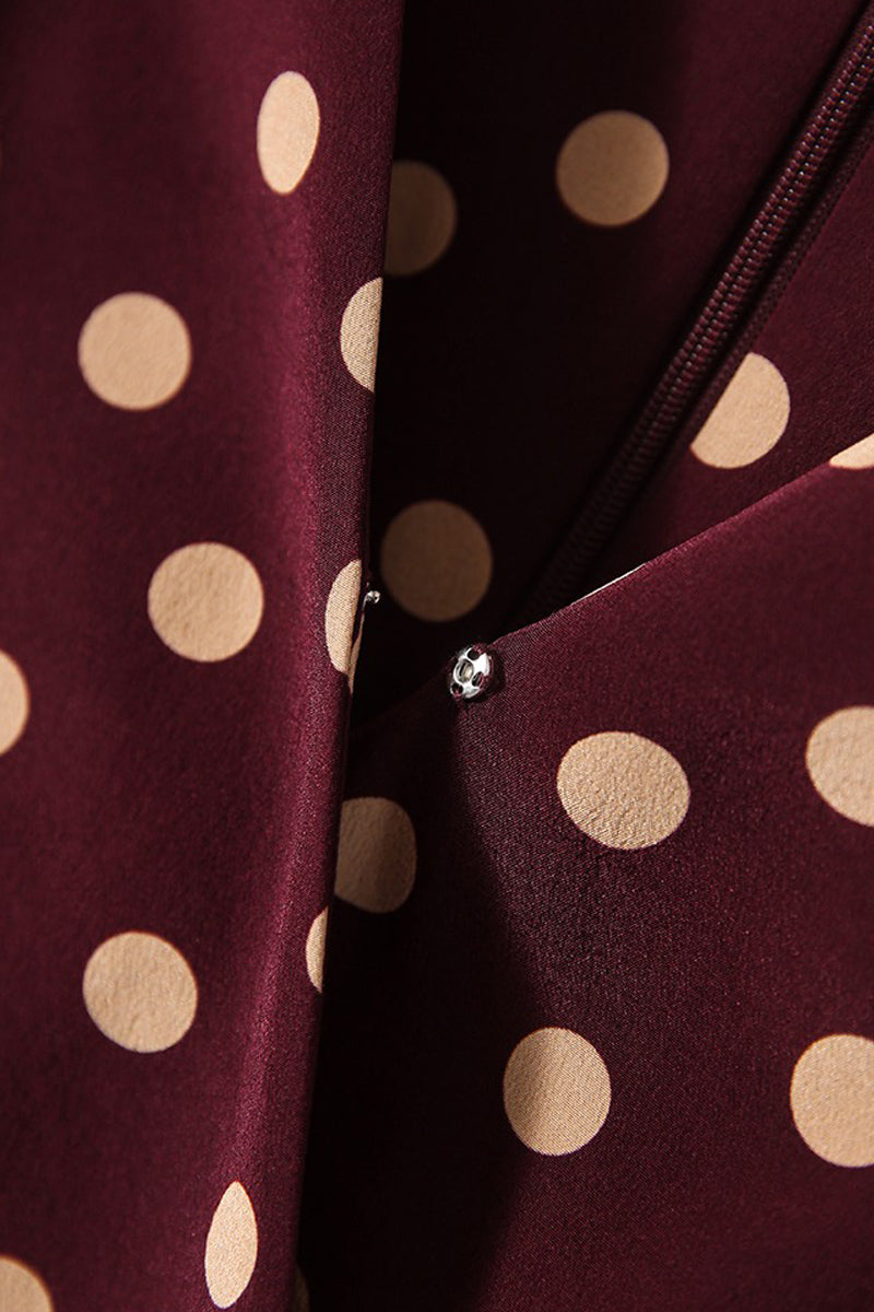 100 Mulberry Silk Red Polka-Dot Midi Tea Dress