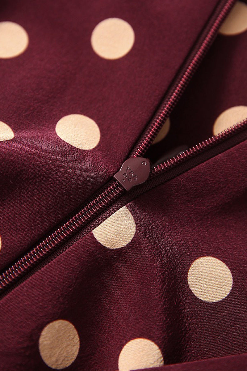 100 Mulberry Silk Red Polka-Dot Midi Tea Dress