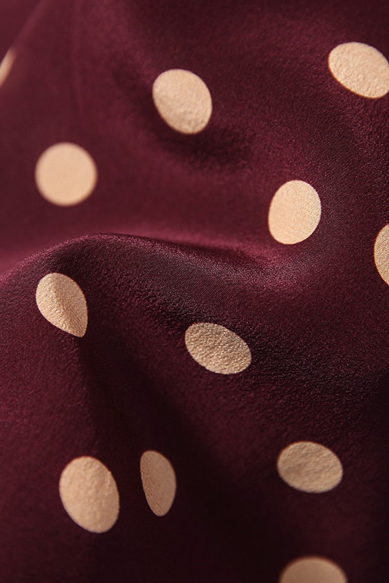 100 Mulberry Silk Red Polka-Dot Midi Tea Dress