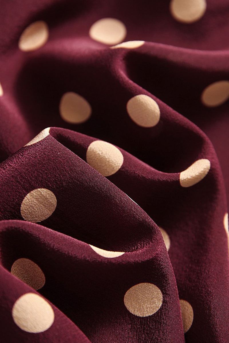 100 Mulberry Silk Red Polka-Dot Midi Tea Dress