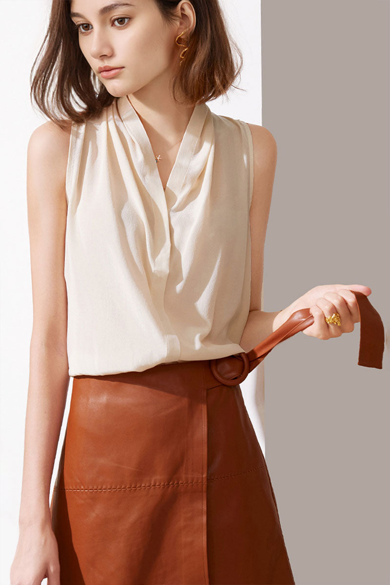 100 Mulberry Silk Sleeveless Button-Down V-Neck Blouse