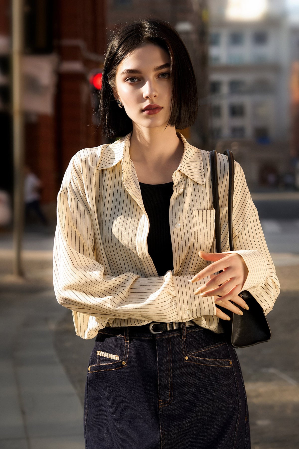 19 Momme Silk Crepe Striped Long-Sleeve Button-Down Shirt