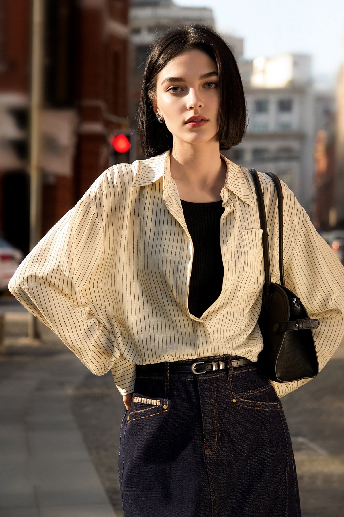 19 Momme Silk Crepe Striped Long-Sleeve Button-Down Shirt