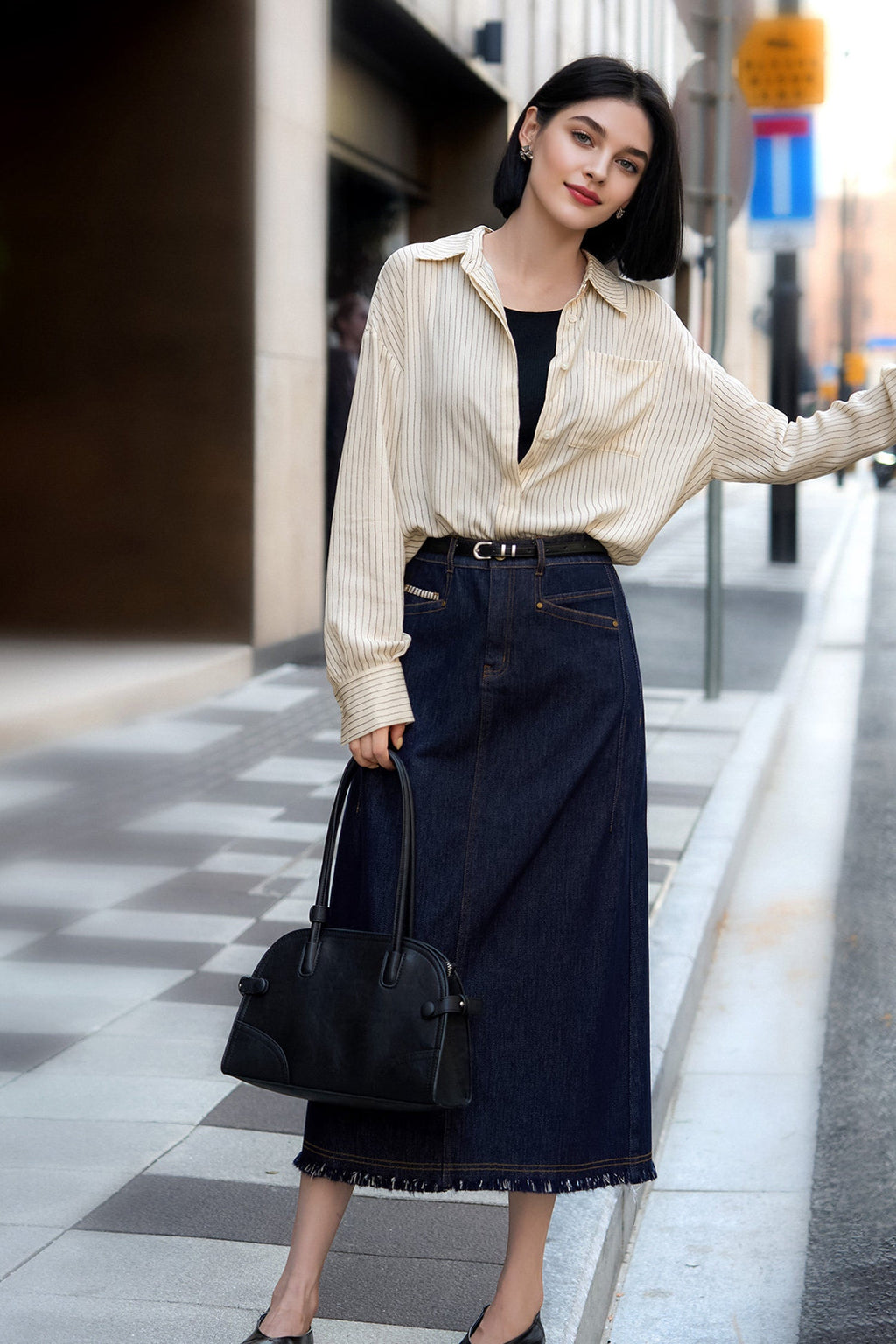 19 Momme Silk Crepe Striped Long-Sleeve Button-Down Shirt