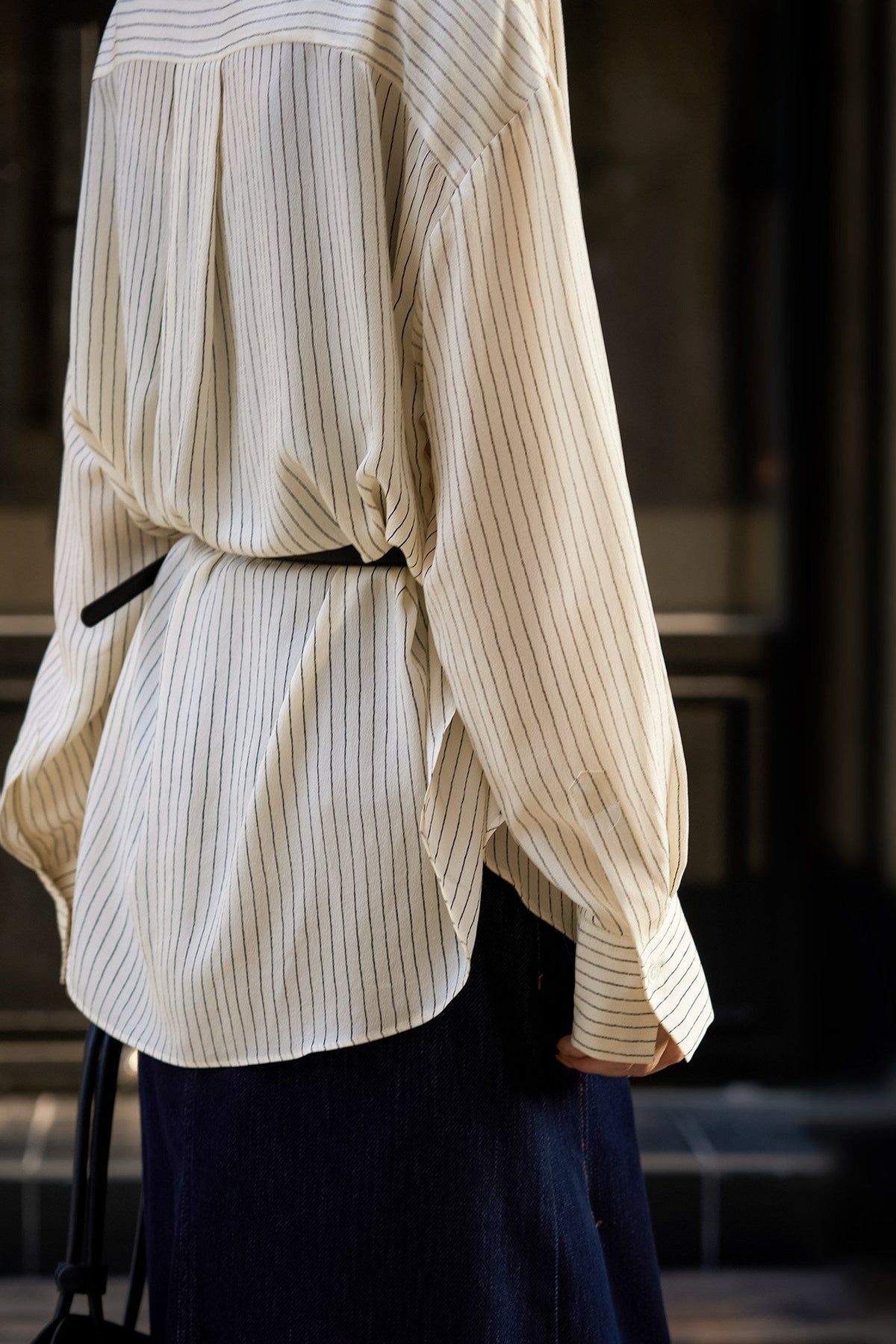 19 Momme Silk Crepe Striped Long-Sleeve Button-Down Shirt
