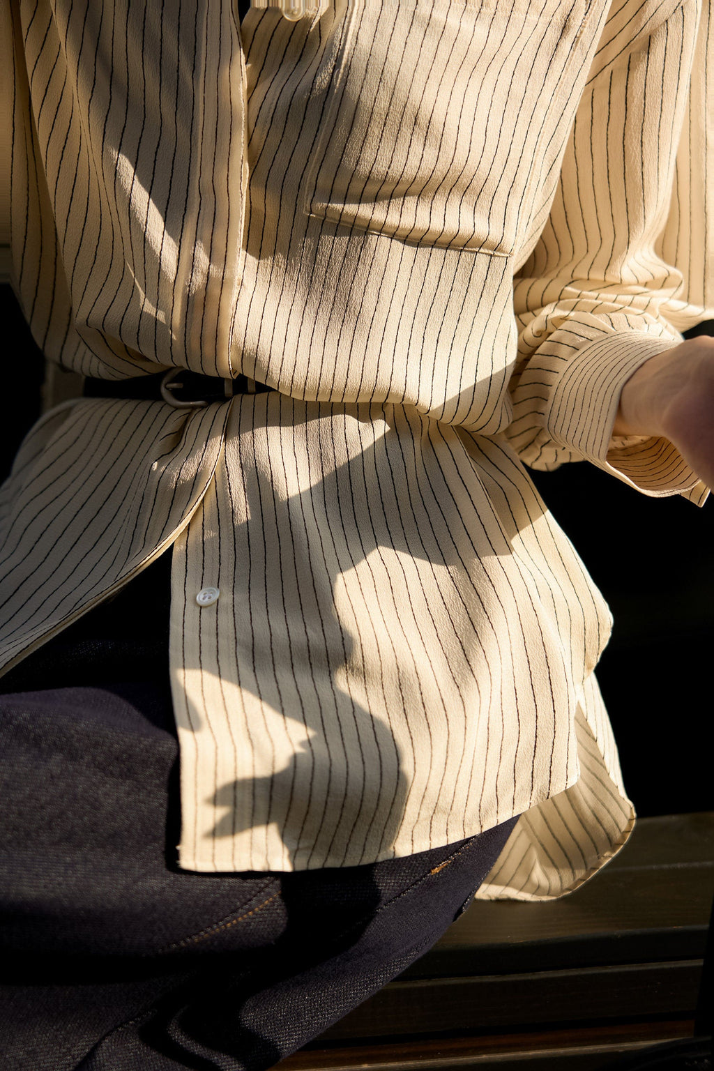 19 Momme Silk Crepe Striped Long-Sleeve Button-Down Shirt