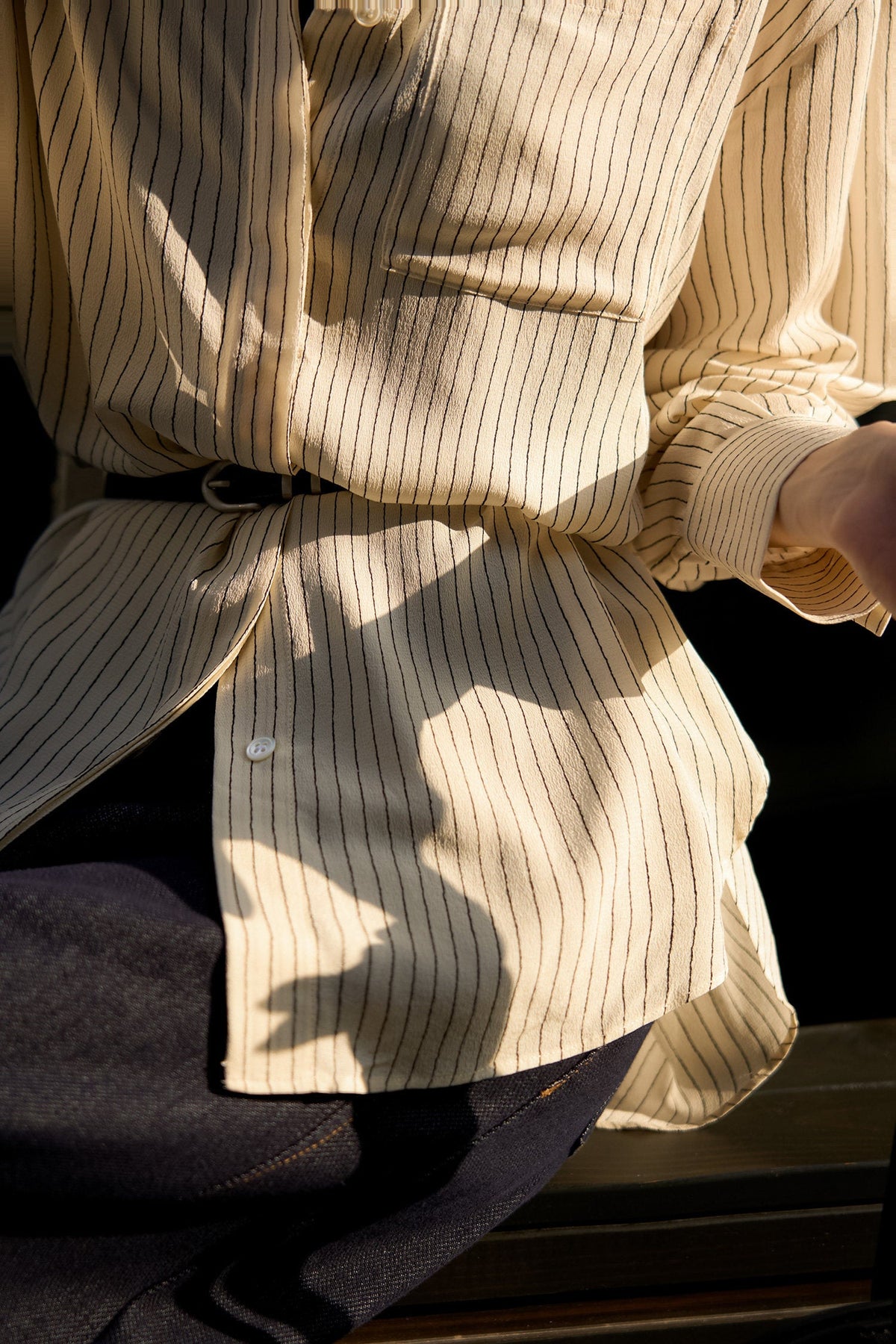 19 Momme Silk Crepe Striped Long-Sleeve Button-Down Shirt