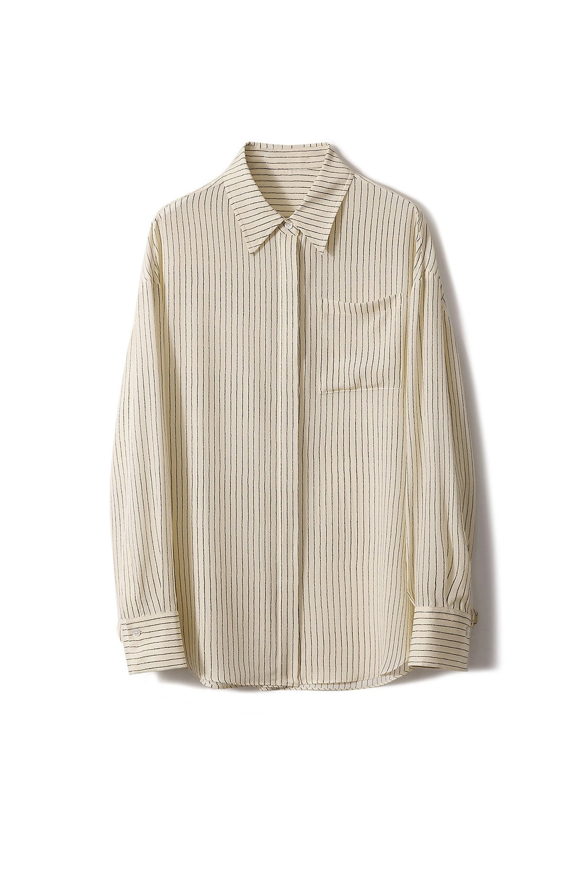19 Momme Silk Crepe Striped Long-Sleeve Button-Down Shirt