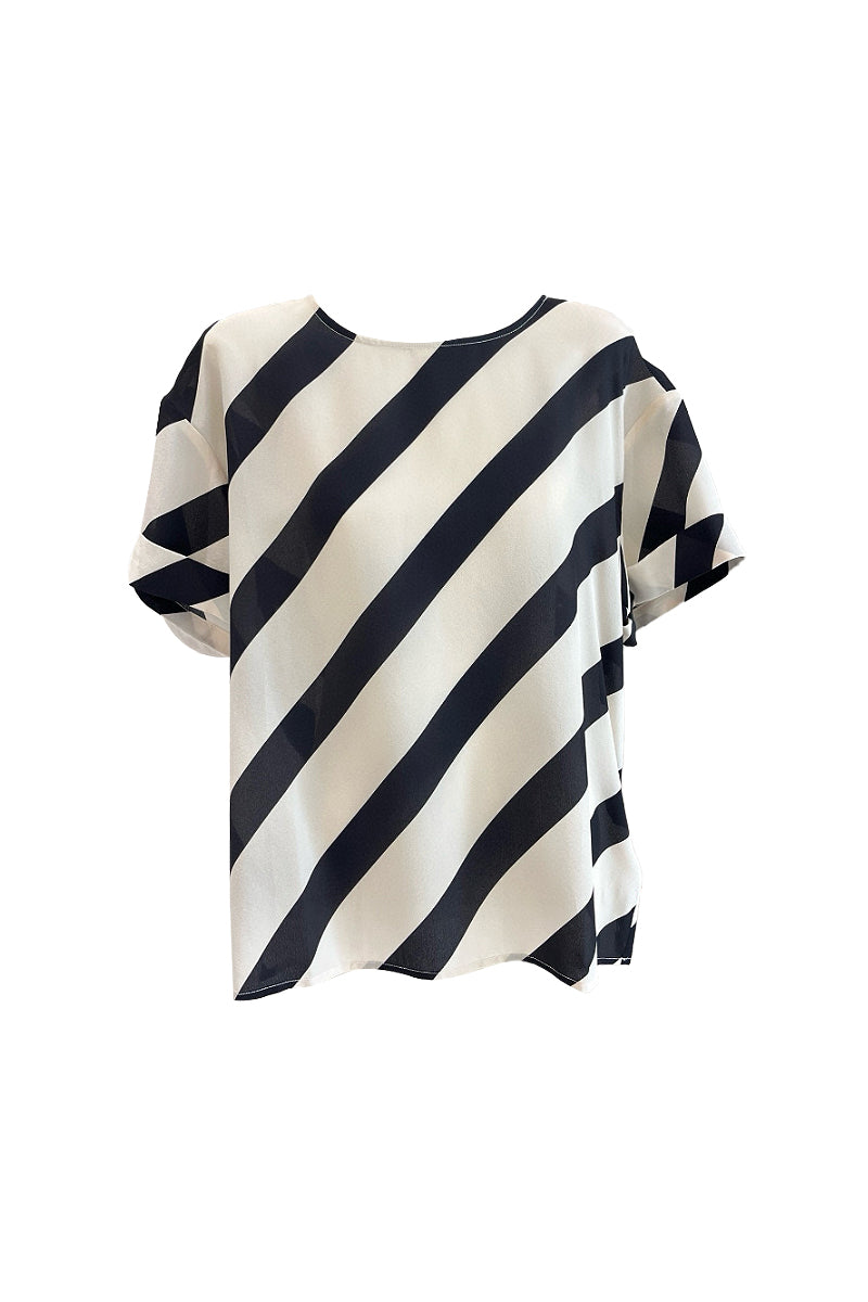 100 Mulberry Silk Striped Short-Sleeve Blouse