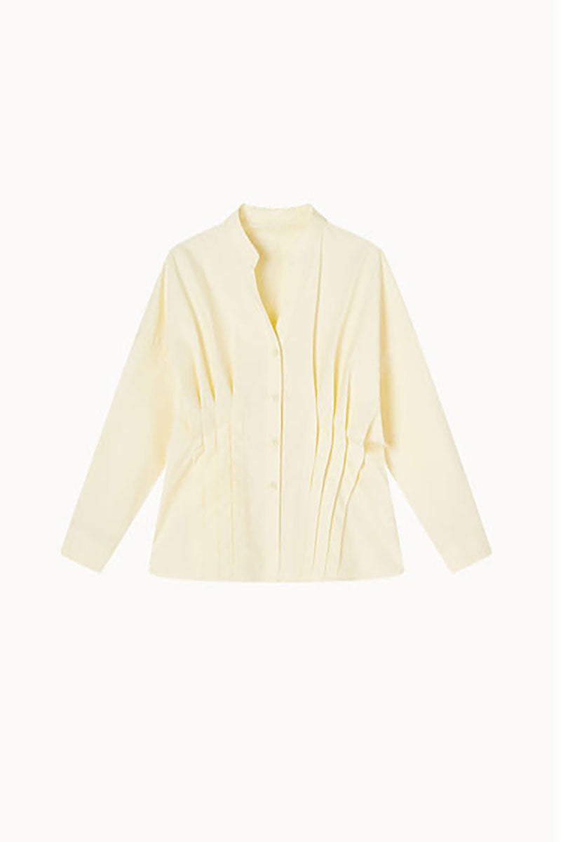100 Organic Cotton Long-Sleeve V-Neck Pleated Peplum Blouse