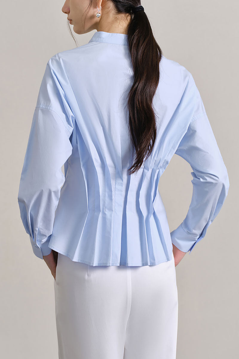 100 Organic Cotton Long-Sleeve V-Neck Pleated Peplum Blouse