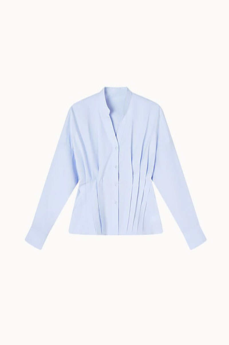 100 Organic Cotton Long-Sleeve V-Neck Pleated Peplum Blouse