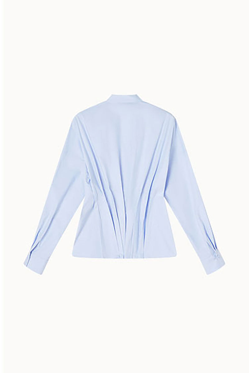 100 Organic Cotton Long-Sleeve V-Neck Pleated Peplum Blouse