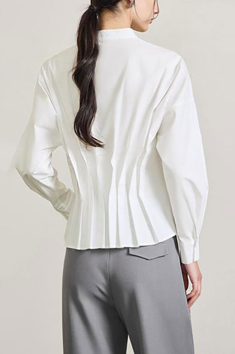 100 Organic Cotton Long-Sleeve V-Neck Pleated Peplum Blouse