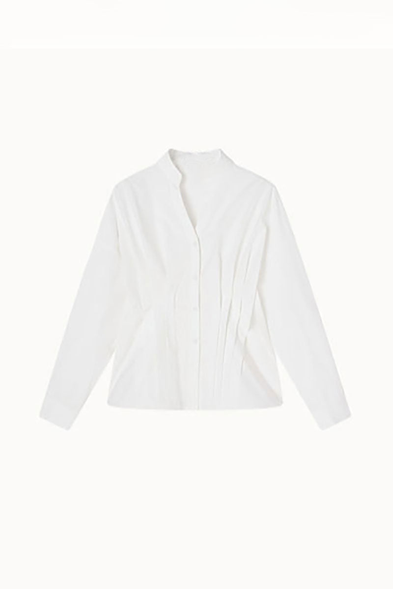 100 Organic Cotton Long-Sleeve V-Neck Pleated Peplum Blouse