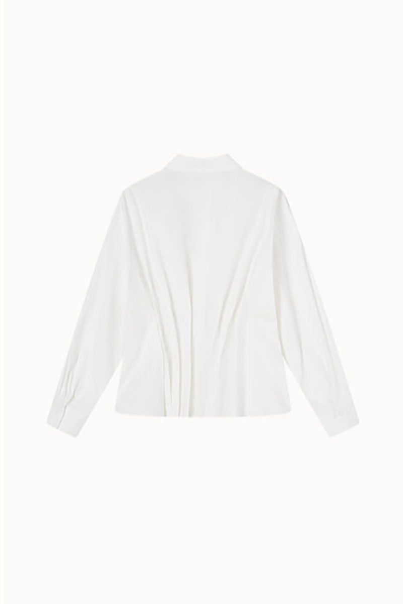100 Organic Cotton Long-Sleeve V-Neck Pleated Peplum Blouse