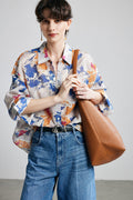 100% Ramie Abstract Print Button-Down Shirt