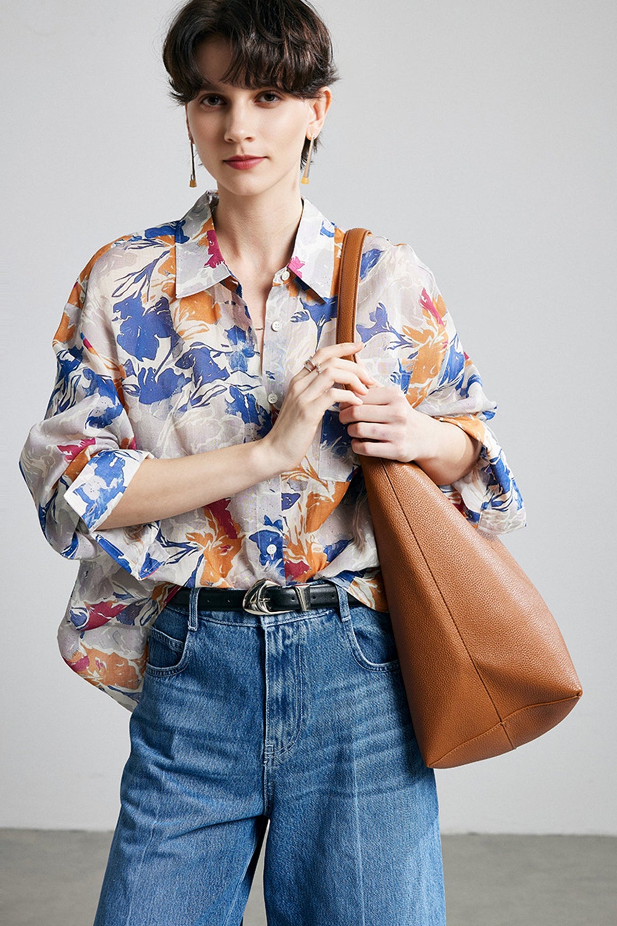 100% Ramie Abstract Print Button-Down Shirt