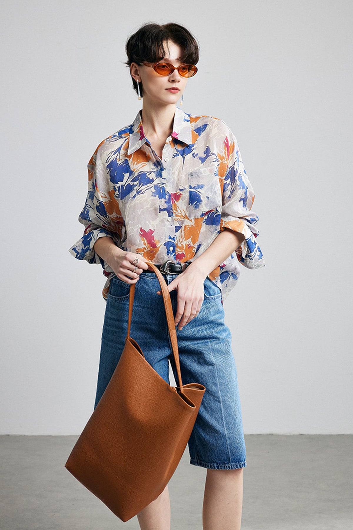 100% Ramie Abstract Print Button-Down Shirt