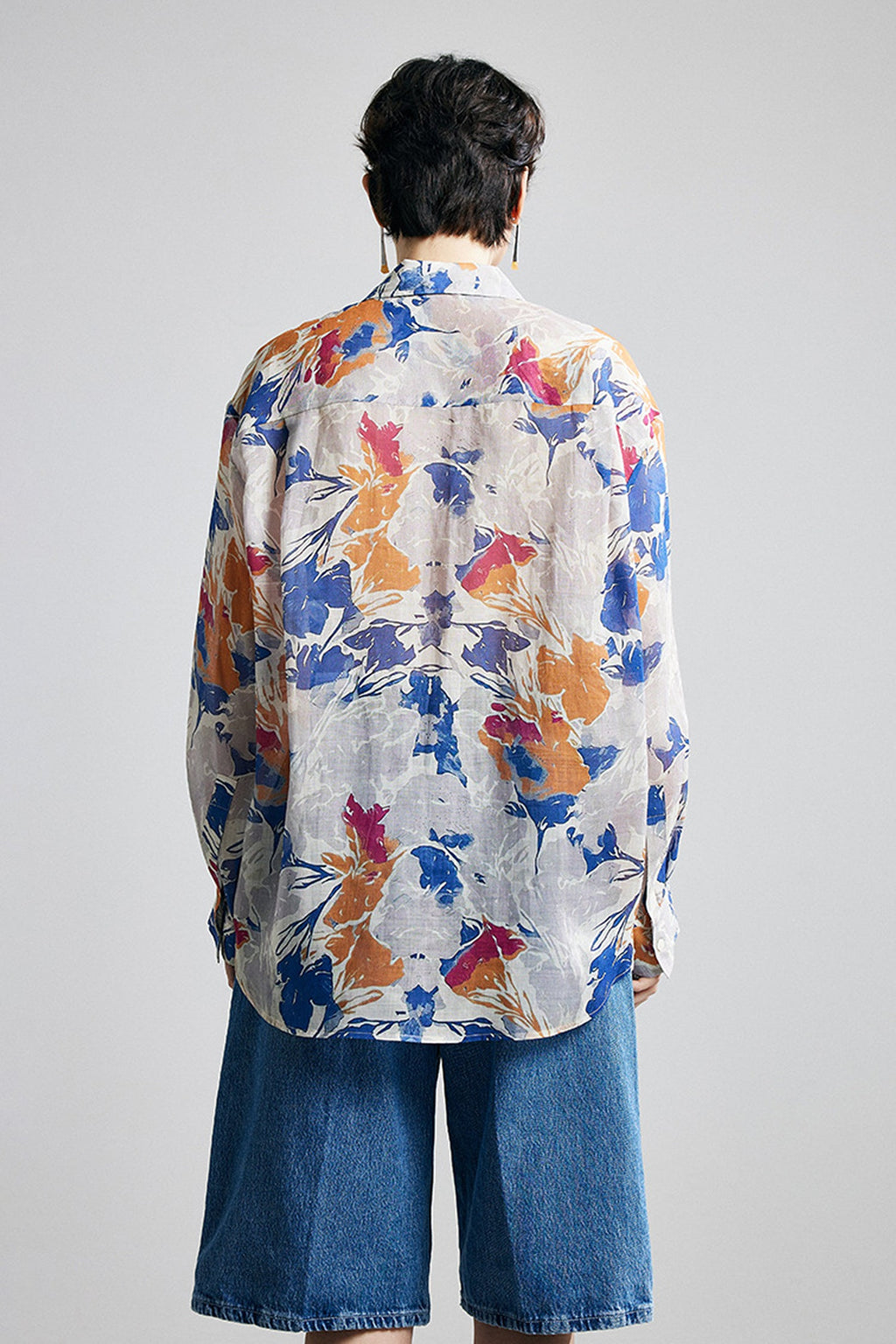 100% Ramie Abstract Print Button-Down Shirt